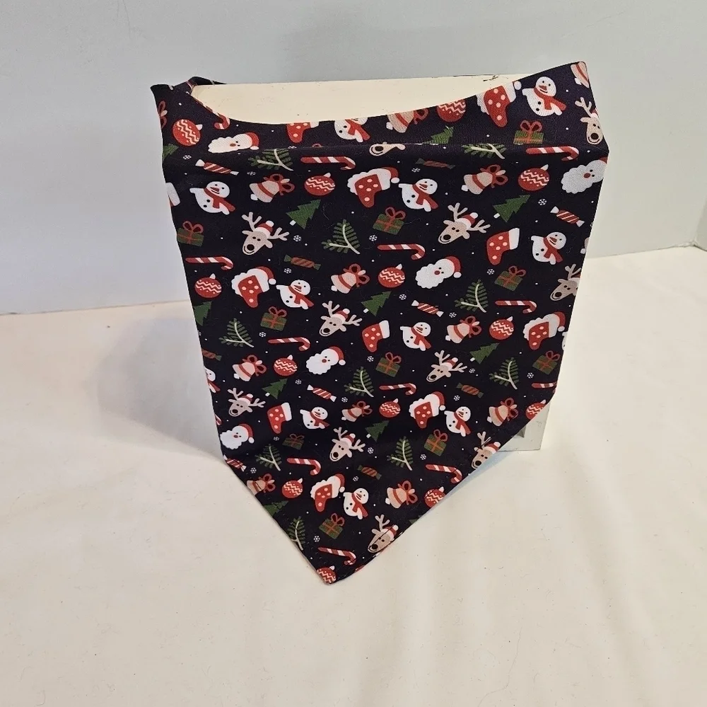 Upcycled Christmas Dog Bandana Tie up in the front blue background pets